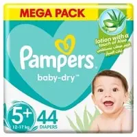 Pampers Aloe Vera Taped Diapers, Size 5+, 12-17kg, Mega pack, 52 Diapers