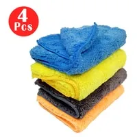 Generic Microfiber Wet & Dry Car Wash Cloth Single Side - Small Size 4 Color Blue /Yellow /Dark Grey /Orange Color 4 Set AGC