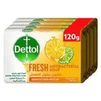 Dettol Fresh Anti-Bacterial Bathing Soap Bar for effective Germ Protection & Personal Hygiene, Protects against 100 illness causing germs, Citrus & Orange Blossom Fragrance, 120g, Pack of 4