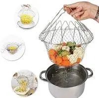 Generic Stainless Steel Foldable Steam Rinse Strain Fry French Chef Basket Magic Basket Mesh Basket Strainer Net Kitchen Cooking Tools