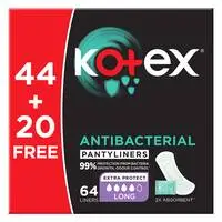 Kotex Antibacterial Panty Liners, 99% Protection from Bacteria Growth, Long Size, 64 Daily Panty Liners