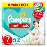 Pampers Aloe Vera Pants Diapers, Size 7, 17+kg , Jumbo Box, 52 Diapers