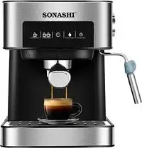 Sonashi Coffee Machine All In One, SCM-4964, Countertop Coffee Maker With Touch Control Panel, 850W Ulka Italy Pump, 1L Detachable Water Tank, Overheat Protection, Kitchen & Home Appliances