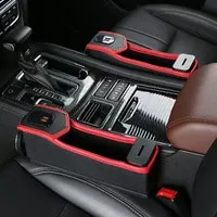Generic جيب جانبي لمقعد السيارة من الجلد، منظم مقعد السيارة، مع 2 منافذ شحن USB من النوع 1 قطعة