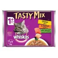 Whiskas Tasty Mix, Chicken & Salmon with Seaweed, Wet Cat Food, Pack of 4x70g