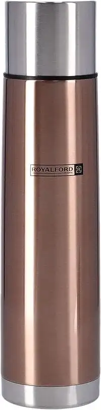 Royalford 1.0L Stainless Steel Double Wall Vacuum Bottle, Brown
