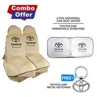 Combo Offer - Buy 2 Pcs TOYOTA Car Seat Cover + Windshield Car Sunshade & Get Free TOYOTA Metal Car Keychain