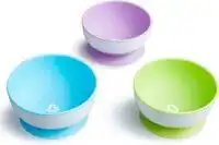 Munchkin 3pk Stay-Put Suction Bowls - مانتشكين أوعية طعام للاطفال ازرق واخضر وبنفسجي
