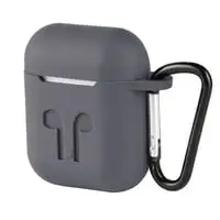 Generic Protective Silicone Airpods Case Shock Proof With Carabiner, Gray