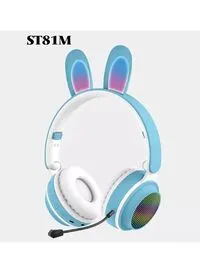 Generic St81M سماعة بلوتوث لاسلكية مع ضوء RGB ملون لطيف آذان أرنب قابلة للطي سماعة رأس HiFi ستيريو موسيقى مع ميكروفون