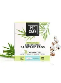PeeSafe 100% Organic Cotton Sanitary Pads, Biodegradable Bamboo Core, Super Absorbent & Leak-proof, Fragrance free, Overnight - 10 pads