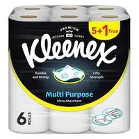 Kleenex Multi Purpose Kitchen Tissue Paper Towel, 2 PLY, 6 Rolls x 40 Sheets, Absorbent Towels for all Surfaces