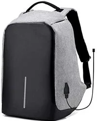 حقيبة ظهر للكمبيوتر المحمول مضادة للسرقة باللون الرمادي مع حقيبة شحن USB مضادة للماء