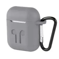 Generic Protective Silicone Airpods Case Shock Proof With Carabiner, Silver