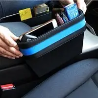 Generic صندوق تخزين جلدي عالمي لمقعد السيارة، حامل هاتف منظم للجيب، قطعتين باللون الأسود والأزرق