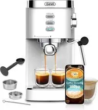 Gevi Espresso Machines 20 Bar ماكينة صنع قهوة الكابتشينو الأوتوماتيكية سريعة التسخين مع عصا رغوة الحليب للإسبريسو، لاتيه ماكياتو، خزان مياه قابل للإزالة سعة 1.2 لتر، 1350 وات، أبيض