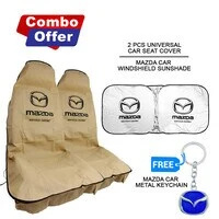 Combo Offer - Buy 2 Pcs MAZDA Car Seat Cover + Windshield Car Sunshade & Get Free MAZDA Metal Car Keychain