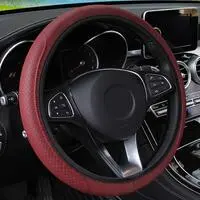 Generic غطاء عجلة قيادة السيارة العالمي أغطية حماية العجلة PU غطاء عجلة القيادة من الجلد ملحقات السيارات Agc Maroon
