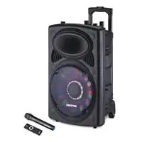 Geepas Portable 12-Inch Trolley Bluetooth Speaker With Wireless Microphones & LED Lights GMS8519