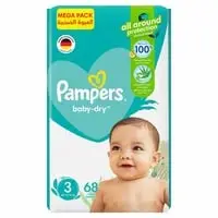 Pampers Aloe Vera Taped Diapers, Size 3, 6-10kg, Mega Pack, 68 Diapers  