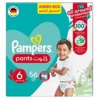 Pampers Aloe Vera Pants Diapers, Size 6, 16-21kg, Jumbo Box, 56 Diapers 