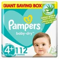 Pampers Aloe Vera Taped Diapers, Size 4+, 10-15kg, Mega Box, 112 Diapers