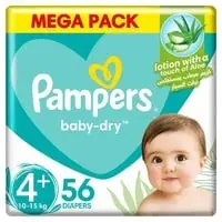 Pampers Aloe Vera Taped Diapers, Size 4+, 10-15kg, Mega Pack, 56 Diapers 