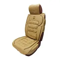 Generic AGC Universal Seat Cover High Quality Rexin Premium Version Cushion For Front Seat 2 Pcs Set Beige Color With Black Stripes -805