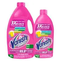 Vanish Laundry Stain Remover Liquid for White Colored Clothes, Can be Used with or without Detergents & Additives, Ideal for Use in the Washing Machine, 3 L and 500ml, Pack of 2