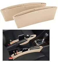 Generic Leather Car Seat Catch Caddy-Gap Filler And Organizer In Between Front Seat And Console -Premium Quality PU Leather Accessory & Storage - (Beige) 2Pcs