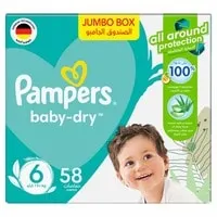 Pampers Aloe Vera Taped Diapers, Size 6, 13+kg, Jumbo Box, 58 Diapers