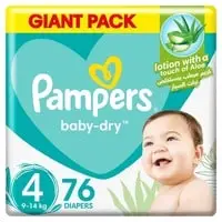 Pampers Aloe Vera Taped Diapers, Size 4, 9-14kg, Giant Pack, 76 Diapers  