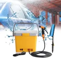 Portable 12V car washing machine with cigaratte lighter power plug, water flowers spray brush head set 18L electric car washer Yellow