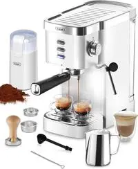 Gevi 20 Bar Commercial High Pressure Espresso Machine, 1.2L Water Tank, 1350W Paired with One Button Electric Coffee Grinder, Silent Operation