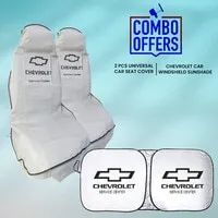 Combo Offer - Buy CHEVROLET Car Seat Cover 2 Pcs, Dust Dirt Protection Cover +  Car Sunshade UV Rays And Heat Protector Sun Visor