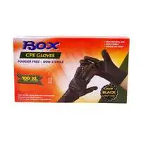 Box cpe gloves powder free non sterile 100 pices black  Xlarge
