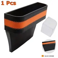 Generic Portable Car Seat Gap Storage Box Side Gap Filler, Crevice Slit Pockets, PU Leather Leak Proof Organizer For Wallet, Cards, Coins Orange/Black 1 Pcs