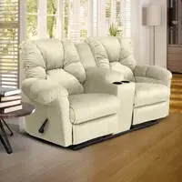 American Polo Velvet Double Cinematic Recliner Chair With Cups Holder - Light Beige - American Polo