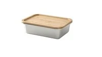 Food container with lid, rectangular stainless steel/bamboo1.0 l