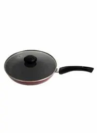 Royalford Non-Stick Fry Pan With Lid Maroon/Black/Clear 26Centimeter