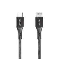 كابل Levore USB-C إلى Lightning نايلون معتمد من MFI بطول 1 متر - أسود