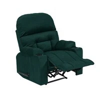 In House Velvet Rocking Cinematic Recliner Chair With Cups Holder - Dark Green - NZ80