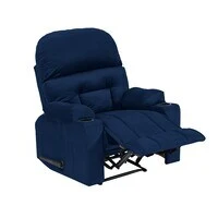 In House Velvet Classic Cinematic Recliner Chair With Cups Holder - Dark Blue - NZ80