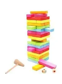 مجموعة ألعاب تعليمية للأطفال مكونة من 54 قطعة من مكعبات البناء الخشبية الملونة جينجا مع مطرقة