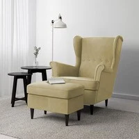In House 2 Pieces Chair King Velvet With Two Wings And FootStool - Dark Ivory - E3