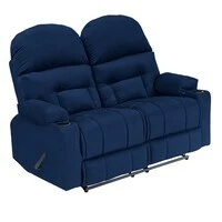 In House Velvet Double Cinematic Recliner Chair With Cups Holder - Dark Blue - NZ80