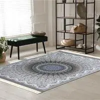 In House Velvet Turkish Rectangular Decorative Carpet - Light Grey - 120x80cm