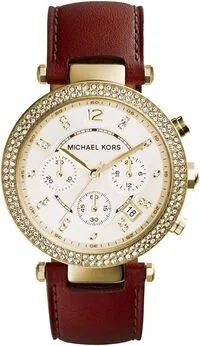 ساعة مايكل كورس باركر للنساء بمينا ذهبي وبسوار جلدي كرونوغراف - MK2249