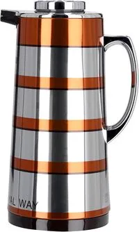 Royalford Rf9590 1.9L Double Wall Golden Figured Vacuum Flask - Portable Heat Insulated Thermos Hot/Cold Long Hours Retention, Push Button, Coffee, Hot Water, Tea, Beverage, Ideal For Commercial