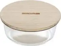 Royalford Round Glass Food Storage Container With Bamboo Lid, 650 ml Capacity